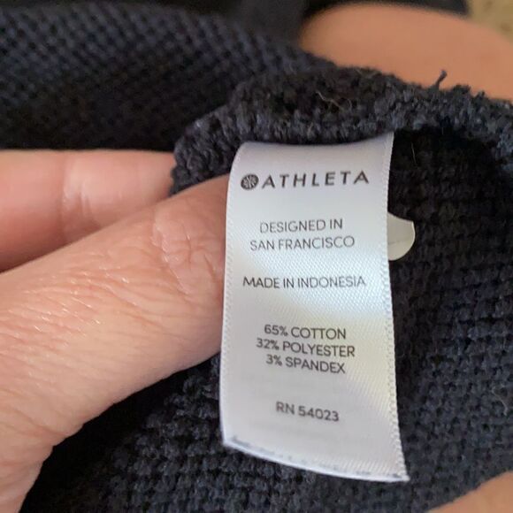 Athleta | Black French Terry Raw Hem Pullover Hoodie Pocket Sweatshirt | M - Picture 5 of 6